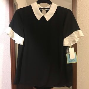 CeCe NWT Pleat Sleeve Collared Blouse